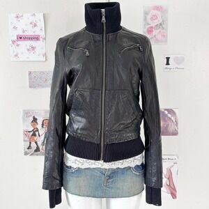 Express Black Faux Leather Bomber Jacket